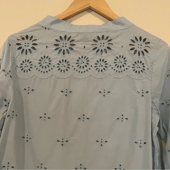 J. CREW Funnelneck Cotton Scalloped Edge Embroidered Tunic Shirt - Picture 10 of 13